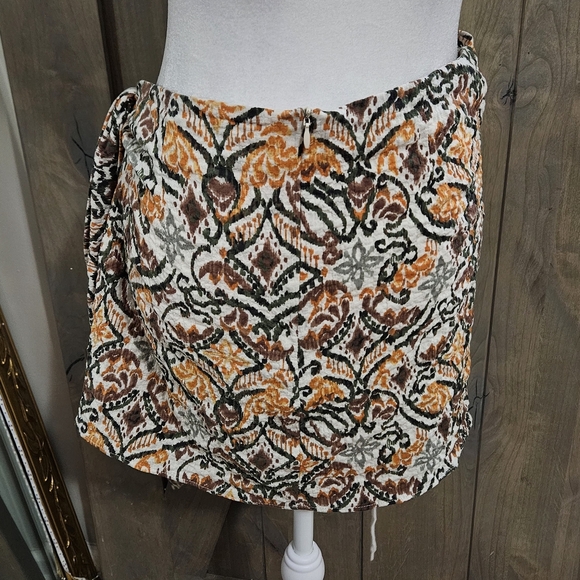 ZARA Textured Sarong Wrap Pareo Mini Skirt Printed Orange/white Multi. Size Med - Picture 3 of 12
